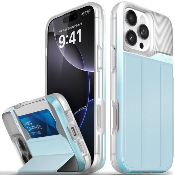 Vena vCommute for Apple iPhone 16 Pro Max Wallet Case, iPhone 16 Pro Max Case with Leather Stand Card Holder [Military Grade Drop Protection] - Pastel Blue