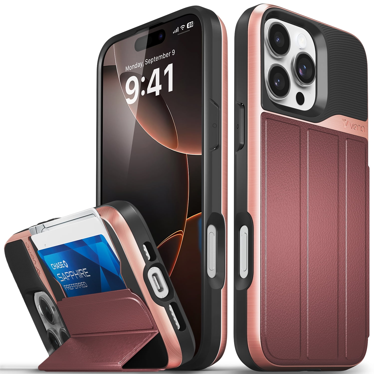 Vena vCommute for Apple iPhone 16 Pro Max Wallet Case, iPhone 16 Pro Max Case with Leather Stand Card Holder [Military Grade Drop Protection] - Red