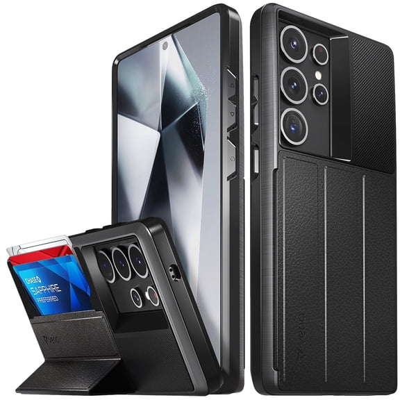 Vena vCommute for Samsung Galaxy S25 Ultra Case Wallet Case with Stand Leather Card Holder [Military Grade Drop Protection] - Black