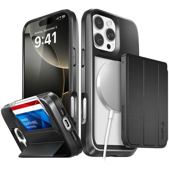 Vena vCommuteX for Apple iPhone 16 Pro Max Case, Wallet Case Compatible with MagSafe, Leather Flip Cover with Card Slot and Kickstand, Black