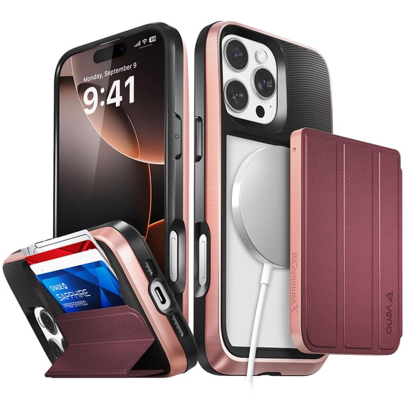 Vena vCommuteX for Apple iPhone 16 Pro Max Case, Wallet Case Compatible with MagSafe, Leather Flip Cover with Card Slot and Kickstand, Red