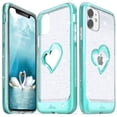 thumbnail image 1 of Vena vLove Glitter Clear Case Compatible with Apple iPhone 11 (6.1"-inch 2019), Heart Shape (CornerGuard Protection) Dual Layer Slim Hybrid Clear Bumper Case Cover - Teal, 1 of 9