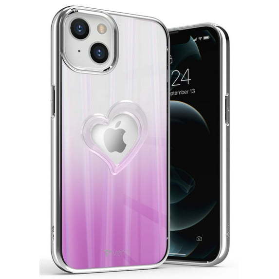 Vena vLove Holographic Case Compatible with Apple iPhone 13 (6.1"-inch), Heart Shape Design (MagSafe Compatible) Dual Layer Slim Hybrid Clear Bumper Case Cover - Rainbow