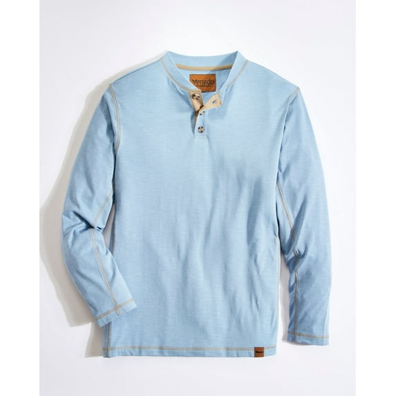 Venado Long Sleeve Shirts for Men – Flex Henley Shirts for Men Outdoor Wear (Faded Denim, XLT)