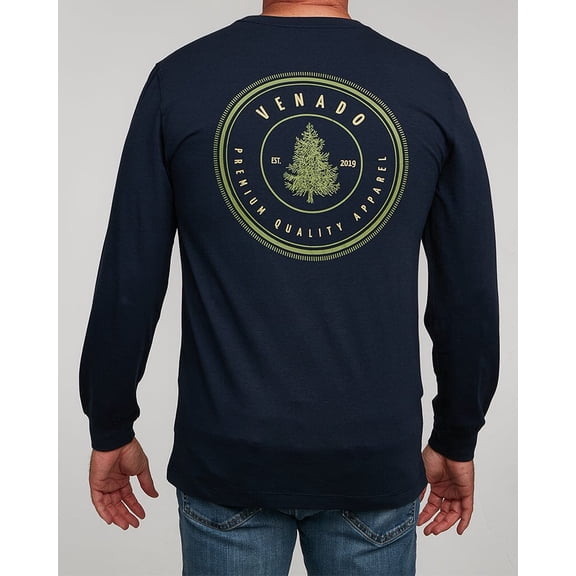 Venado Lumber Mens Graphic Tees – Long Sleeve Flex Shirts – Soft Cotton Blend (Navy, XLT)