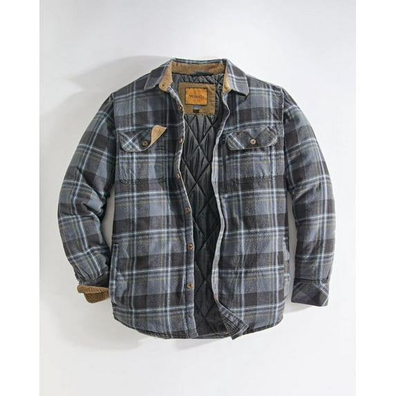 Venado Men's Plaid Shirt Jacket -Long Sleeved Quilt Lined Brushed Flannel Rugged Shirt (Plaid Blue, Medium)