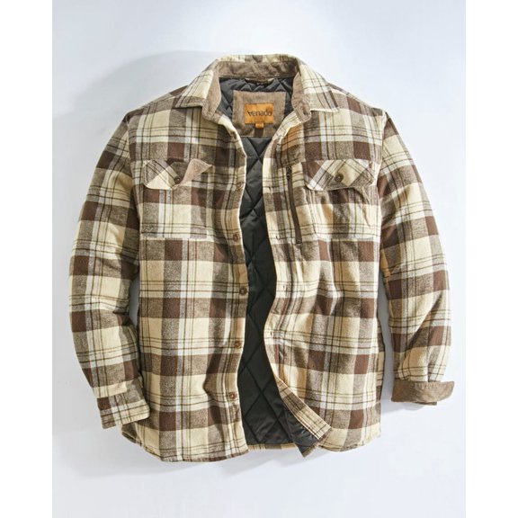 Venado Men's Plaid Shirt Jacket -Long Sleeved Quilt Lined Brushed Flannel Rugged Shirt (Rust, Small)