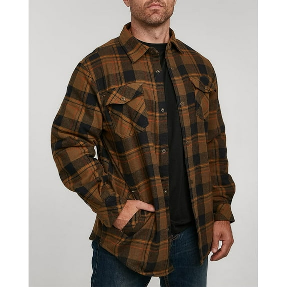 Venado Men's Thermal Lined Flannel Shirt Jacket with Snap Front Closure - Outdoor Button Up (Rustic, 2XL)