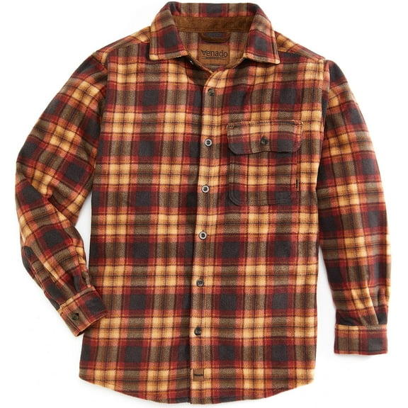 Venado Mens Plaid Shirts for Men - Heavyweight Buffalo Plaid Fleece Shirt - Soft (Plaid Barley, Large)