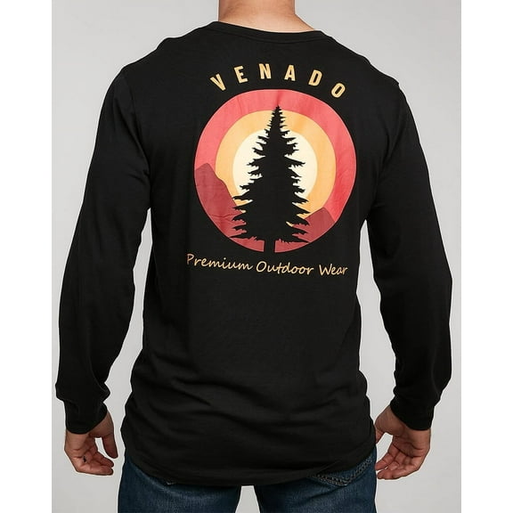 Venado Up North Mens Graphic Tees – Long Sleeve Flex Shirts – Soft Cotton Blend (Black, XLT)