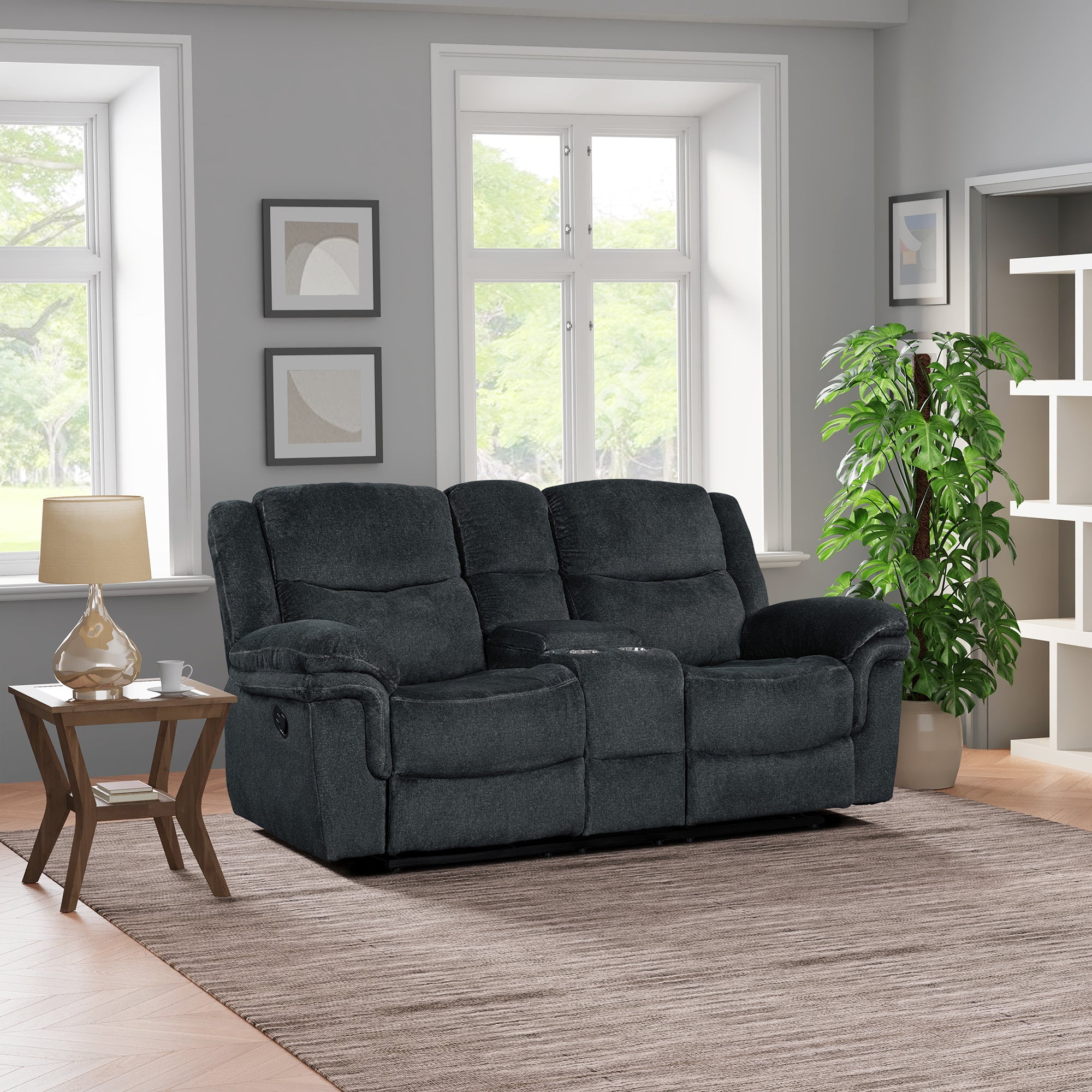 Venassa Manual Reclining Sofa with Storage - Dark Blue - Walmart.com