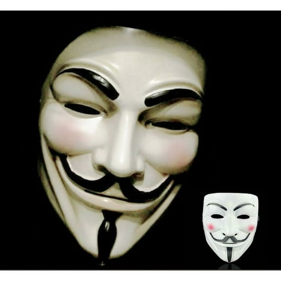 Vendetta White Mask - Anonymous Hacker Costume for Holiday Cosplay Parties - One Size Fit All Design Use Anime Fans Universal Size Mask