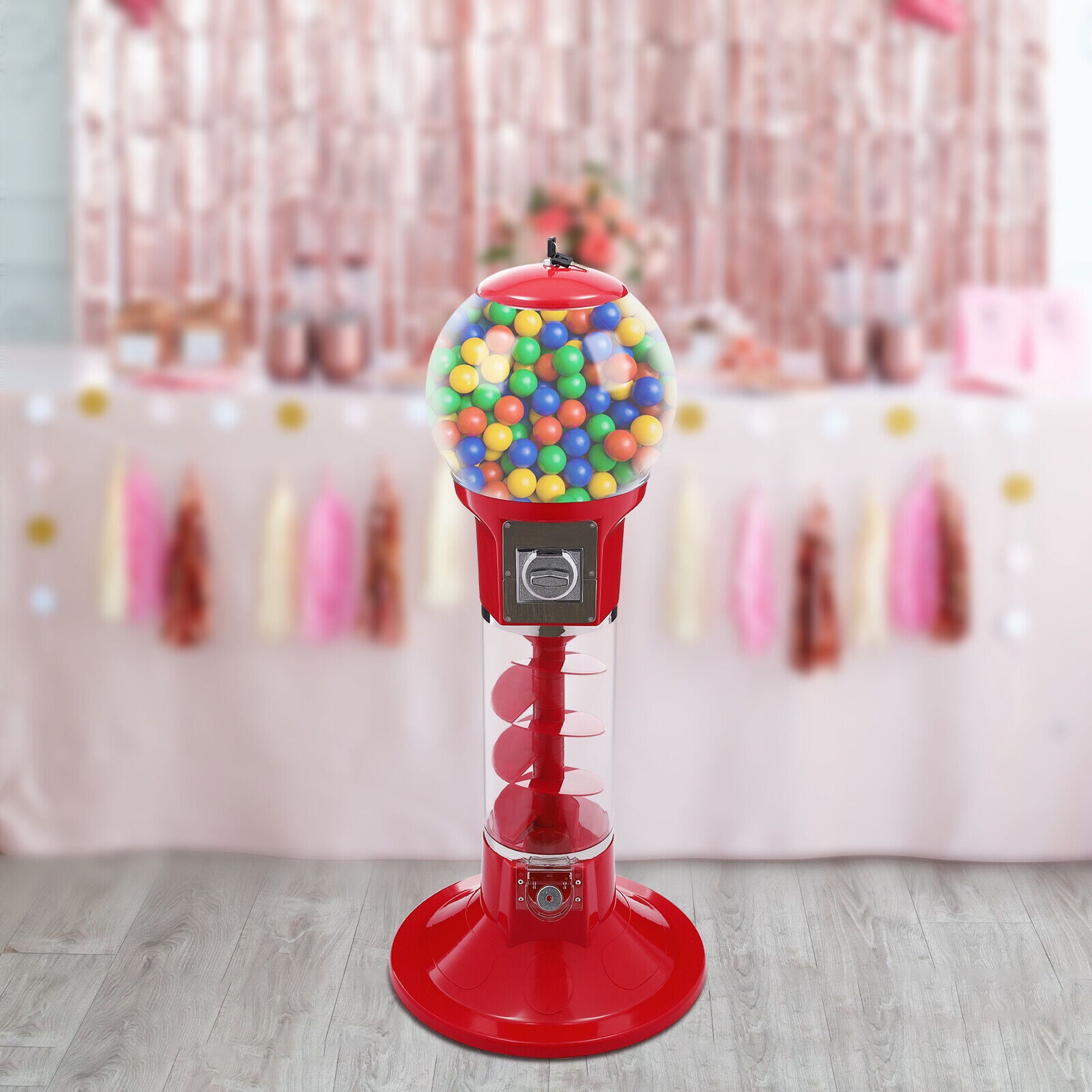 Vending Gumball Machine 300 Capsule Toys 1.77in/800 Balls 1.26in Big Spiral Gumball Bank Machine with Stand 43.31in Tall, Red Twister Ball Dispenser for Capsule Toys