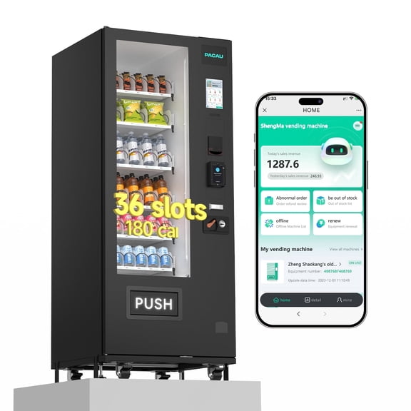 Vending Machine, 36 Slot Snack & Drink Combo, Remote App Monitoring, Dual Cash & Cashless Payment System with Bill, Coin & Card Reader, Unattended Business Vending for Office, Gym, Apartment & Hotel