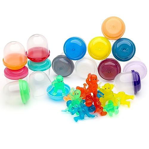 Vending Machine Capsules with Toys - 100 Pcs of 1.1 Inch Tiny Frosty Clear-Colored Acorn Capsules and Mini Ninja Warriors Figurines for Kids - Plastic Capsules for Toys Bulk - Easter Basket Stuffers