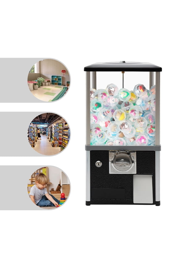 20 inch Tall Vending Machine Commercial 25 Cent Coins Capsule Vending Machine with Locks Black