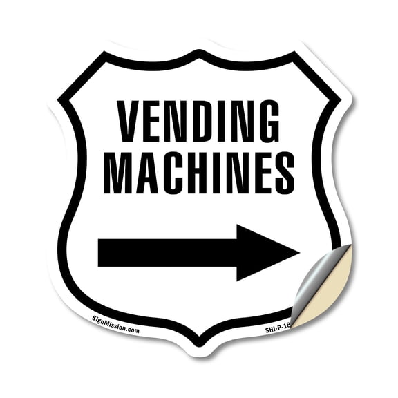 Vending Machines right arrow (5 Pack) 4 inch X 4 inch Shield Shaped Heavy Duty 3.2 mil Vinyl Decals Weather Resistant Made in the USA