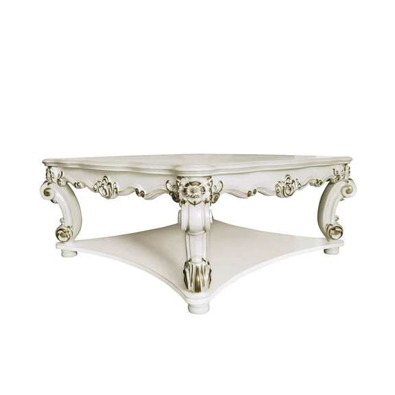 Vendome Antique Off White Square Coffee Table with Pearl Finish and Scrolled Legs