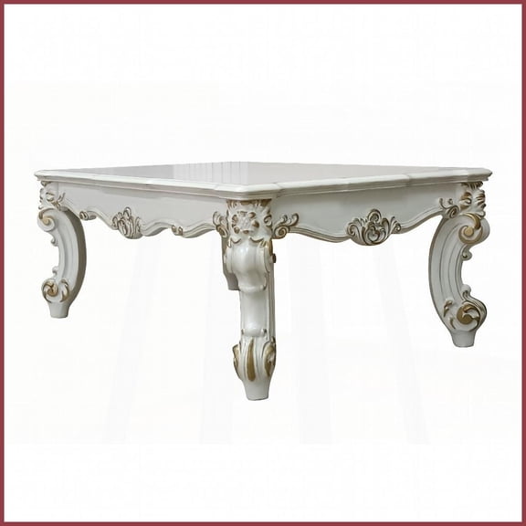 Vendome II Transitional Antique Pearl Coffee Table Scrolled Legs, Easy Assembly for Living Room