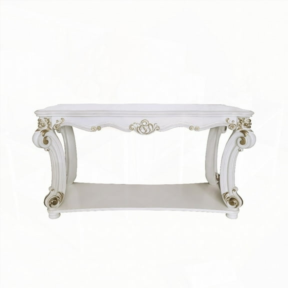 Vendome Sofa Table with Antique Pearl Finish and Scrolled Legs