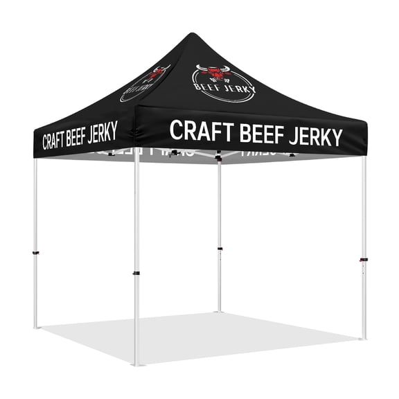Vendor Canopy Tent 10x10 Custom Beef Jerky Tent with Full Logo Print, Waterproof Polyester & Aluminum Frame, Ideal Jerky Vendor Canopy for Food Festivals, Outdoor Events, Fitness Expos