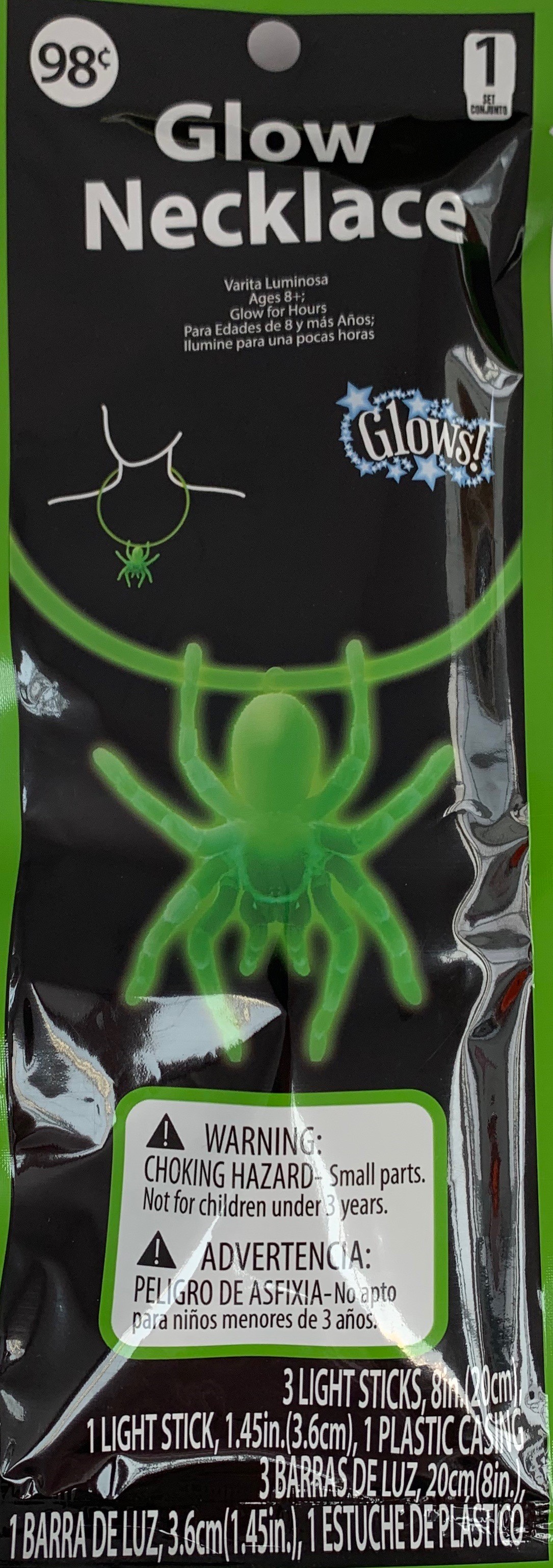 Vendor Labelling Halloween 1ct Green Glow Spider Necklace, Unisex - Childs and Adults - image 1 of 7