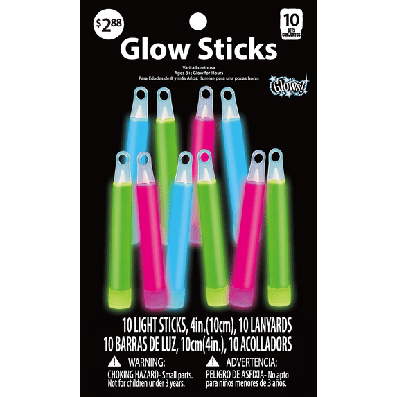 Vendor Labelling Halloween Glow Party Favors, 4IN MultiColor Glow Sticks, 10ct, Unisex