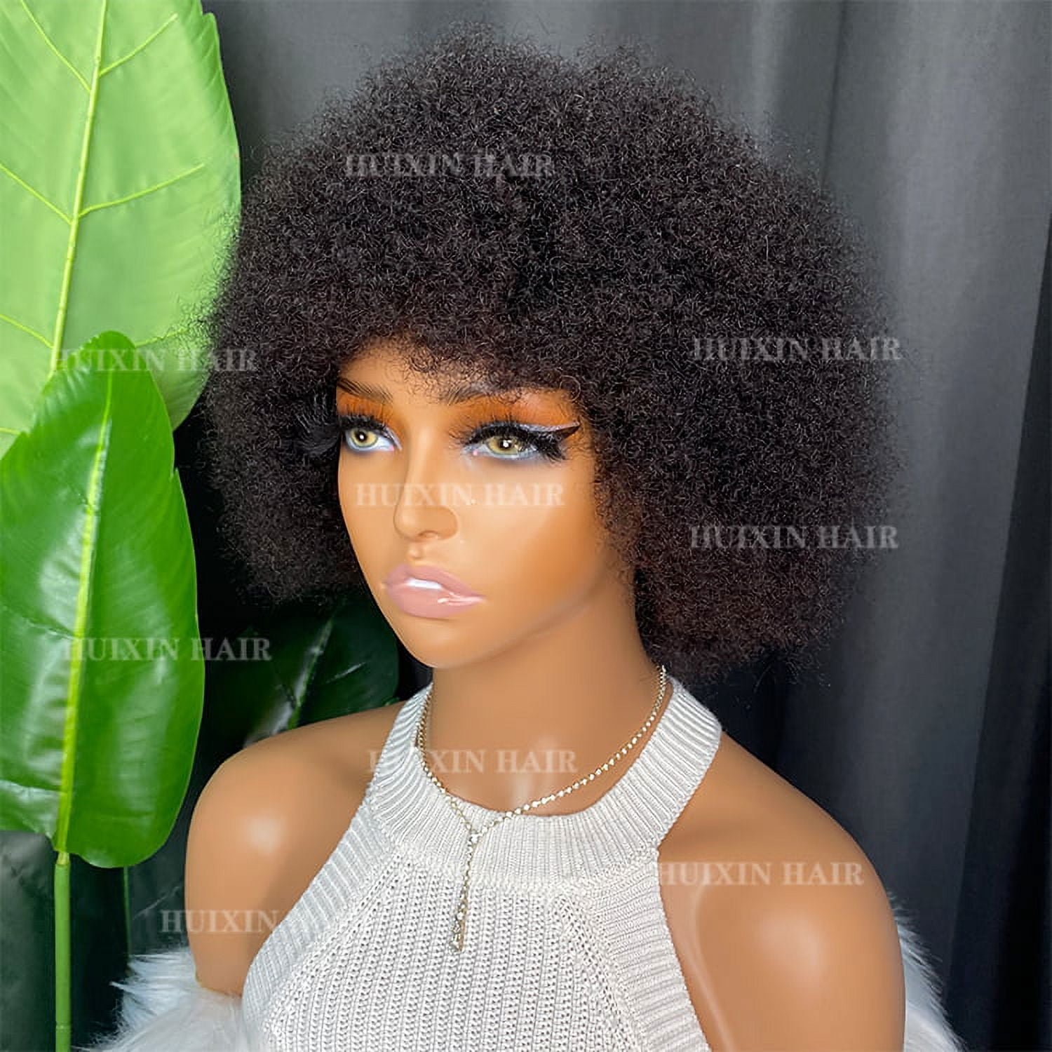 Vendor kinky curly human hair regular bang wig short inch wig P150