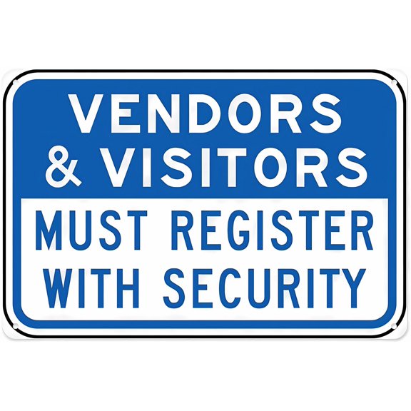 Vendors And Visitors Must Register - 8"x12" Aluminum Tin Warning Sign for Home, Outdoor Garden, Office, Facility