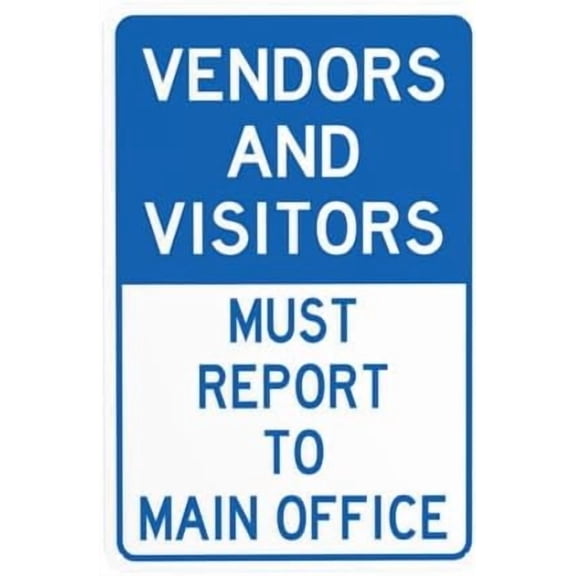 Vendors & Visitors Report To Main Office Warning Sign, Visitor Metal Signs for Business Home Outdoor Indoor Road Yard Garage Street Wall Caution Custom Decor 8 x 12 Inch