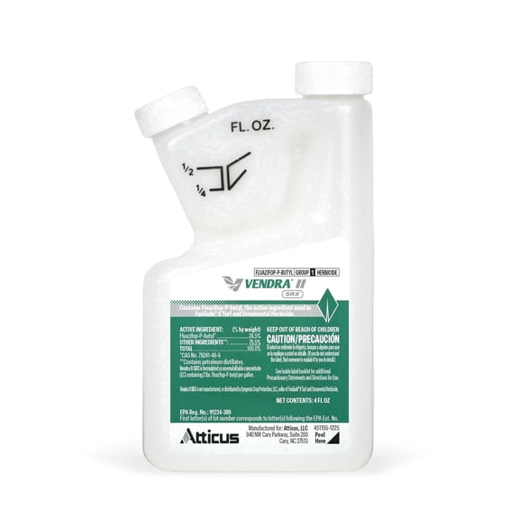 Vendra II SRX Herbicide (4 oz) - 24.5% Fluazifop  Grass Weed Killer Selective Control Bermudagrass, Barnyardgrass, Crabgrass, Foxtail, Goosegrass and More in Lawn and Landscapes