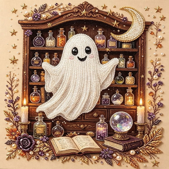 Vendrisa Halloween Pearl Art Diy Kit - Ghost Lab 5D Pearl Painting Kits For Adults,Halloween Pearl Diamond Painting Art Kit With Frame, Fall Diamond Art Kits For Adults,Diy Fall Home Decor
