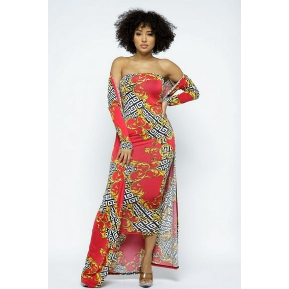 Venechia Print Tube Dress With Cardigan Set S