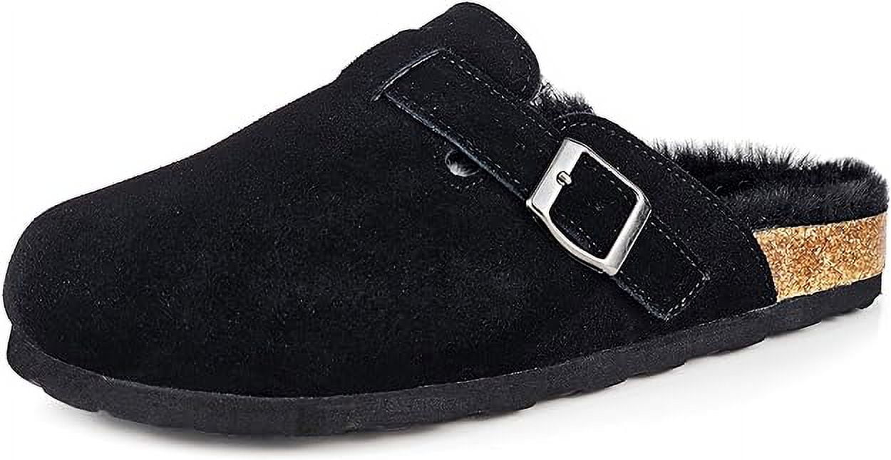 Venecore Erica Women's Cork Footbed Clogs Genuine Soft Suede Fuzzy Faux
