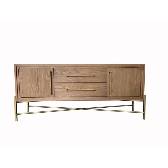 Veneer Sideboard, Metal Base, Latte Finish With & , Fascinating Solid Wood + Sideboard Latte, And Charging, New