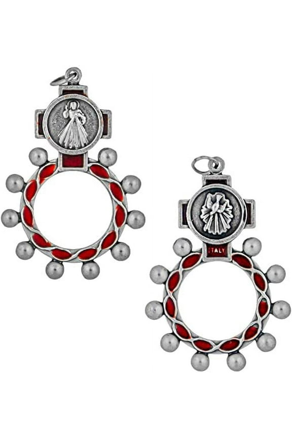 - Traditional Rosary Ring | Divine Mercy | Holy Spirit with Red Enamel