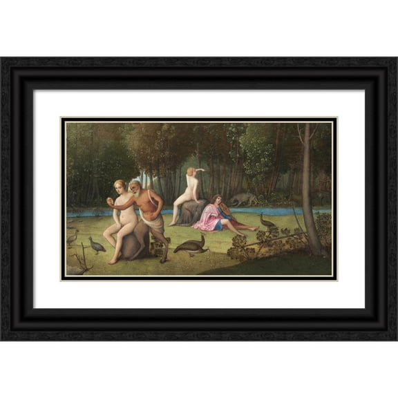 Venetian 16th Century 14x10 Black Ornate Wood Framed Double Matted Museum Art Print Titled: Orpheus (C. 1515)