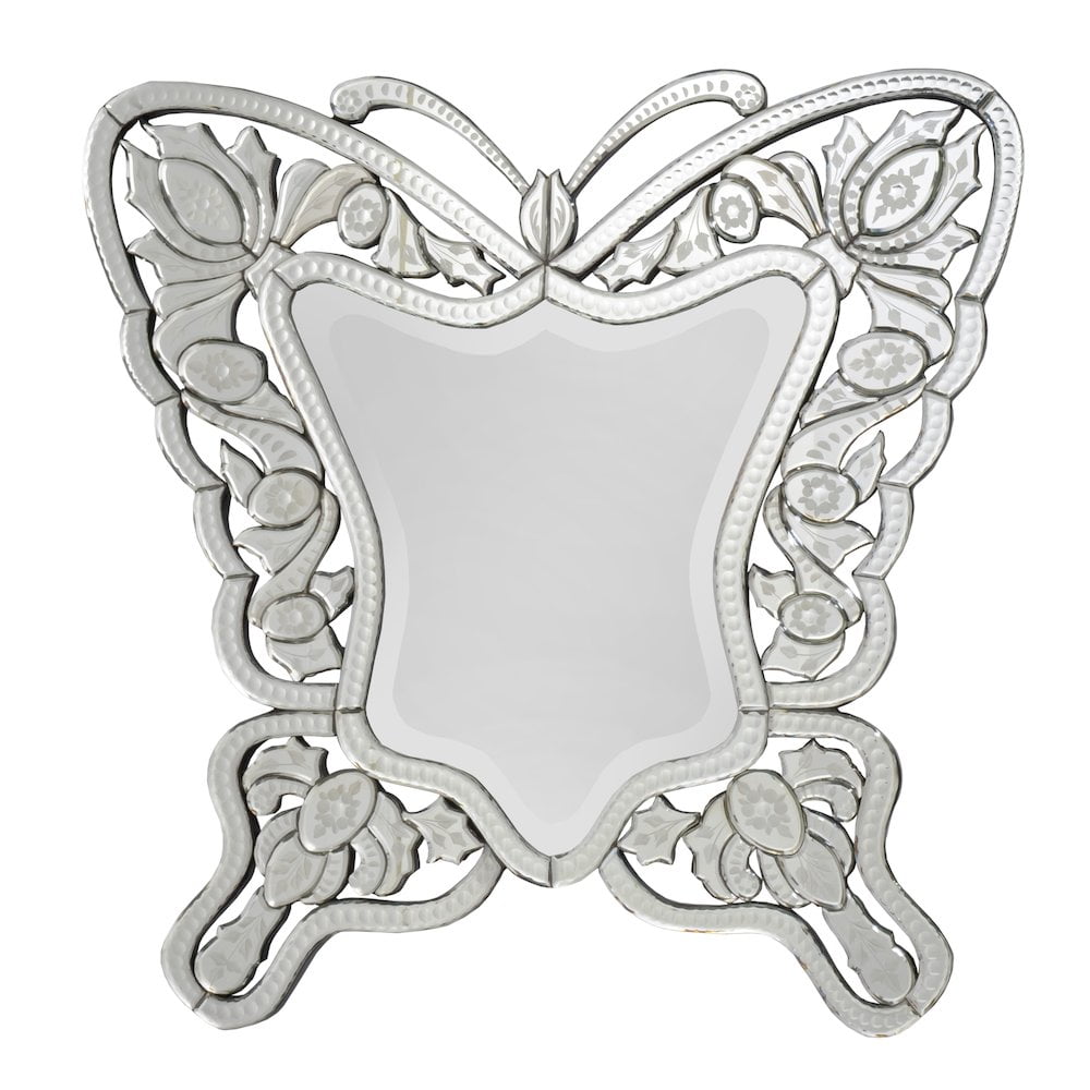 Venetian Butterfly Hand-Beveled Mirror with Wood Frame