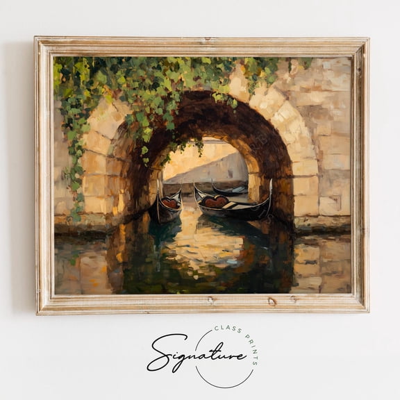 Venetian Bridge Nook with Hidden Boat, Romantic Rustic, Earthy Landscape Wall Art, Vintage Decor, Artwork 3610 Unframed Paper Print