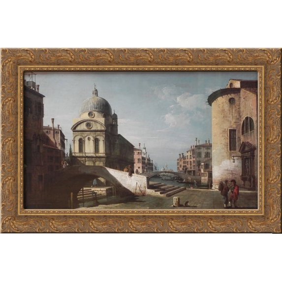 Venetian Capriccio, View of Santa Maria dei Miracoli 24x16 Gold Ornate Wood Framed Canvas Art by Bernardo Bellotto