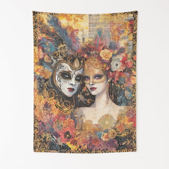 Venetian Carnival Masquerade Wall Tapestry for Bedroom by DC | Italian-Inspired Tapestry Wall Hanging & Aesthetic Decor for Dorm, Living Room, Picnic & Home | 39"x52"