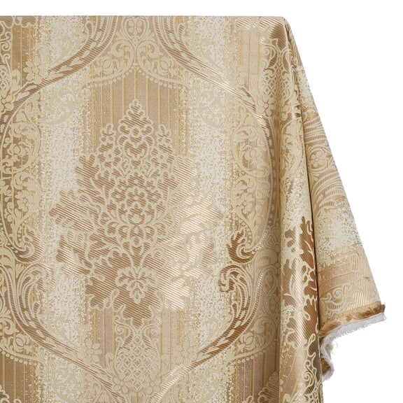 Venetian Damask Extra Wide Brocade Upholstery Jacquard Polyester 114" Fabric By The Yard - Bronze / Off White