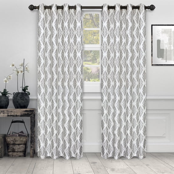 Venetian Damask Opaque Light Filtering Floral Jacquard Vintage Curtain Set Nickel / 52"x63"