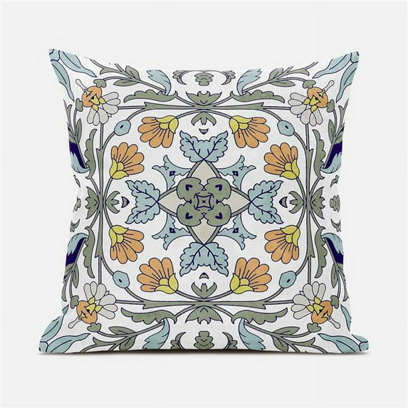 Venetian Flower Paisley Duo Indoor/Outdoor Pillow in White Blue 28x28