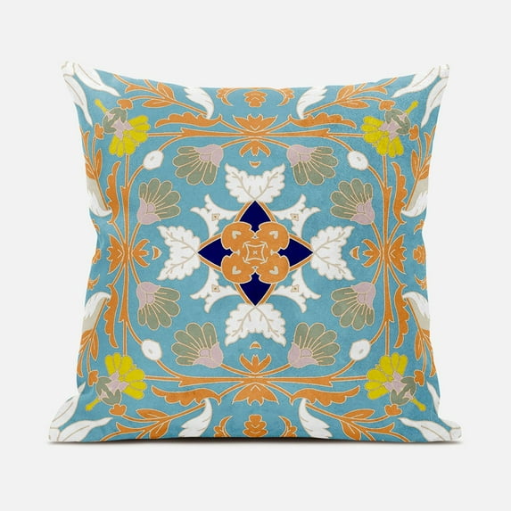 Venetian Flower Paisley Duo Indoor/Outdoor Pillow with Removable Cover in Light Blue White20x20