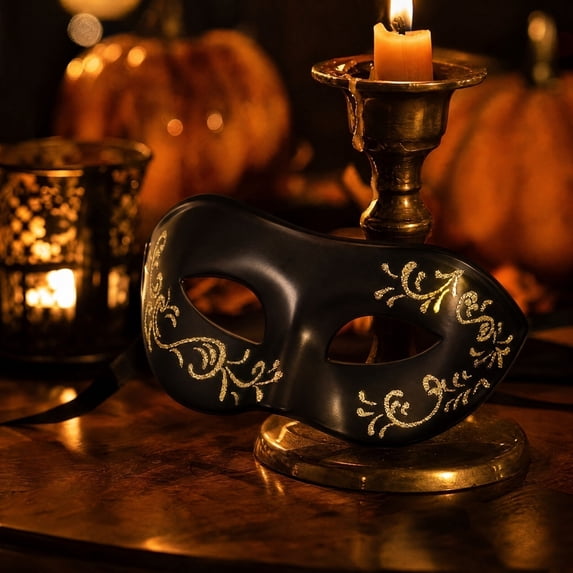 Venetian Masquerade Masks Masquerade Mask 8 Inch Decorative Black Mask for Halloween Party Mardi Gras Event Couple Masquerade Accessory, 1 Pack
