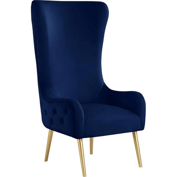 Best Master Furniture Venetian Tufted Velvet High Back Arm Chair in Navy