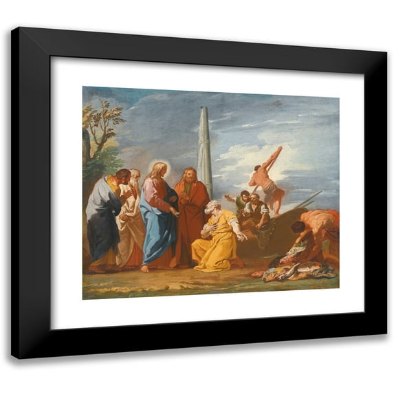 Venetian School 14x12 Black Modern Framed Museum Art Print Titled - The Calling of Saint Peter (18th Century)