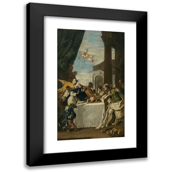 Venetian School 16x24 Black Modern Framed Museum Art Print Titled - Saint Vincent Ferrer Raising a Child Back to Life (18th Century)