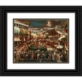 thumbnail image 1 of Venetian School 18x15 Black Ornate Wood Framed Double Matted Museum Art Print Titled - The Battaglia Dei Pugni on the Bridge of San Barnaba, Venice, 1 of 5